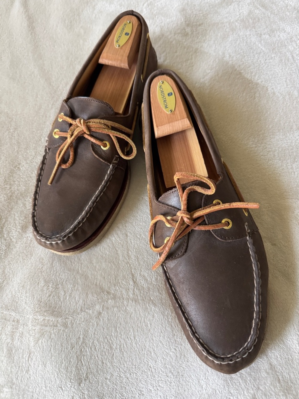 Sperry Men’s Dark Brown Leather Boat Shoes with Tan Laces